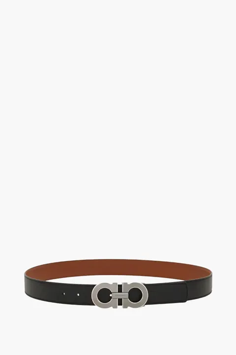 FERRAGAMO Men Reversible Gancini Belt 3.2cm in Black/Cognac Calf RHW