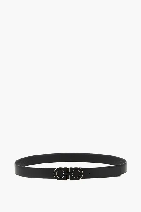 FERRAGAMO Men Gancini Reversible and Adjustable Belt 3.2cm in Black Calf Black GHW