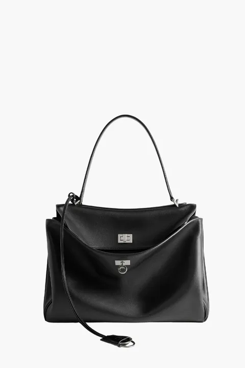 BALENCIAGA Medium Rodeo Handbag in Black Smooth Calfskin SHW