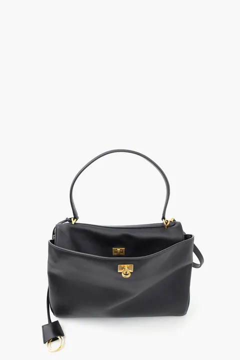 BALENCIAGA Medium Rodeo Handbag in Black Smooth Calfskin