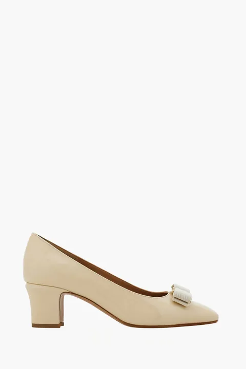 FERRAGAMO Vara Bow Block Heel Pumps 55mm in Mascarpone Nappa Leather