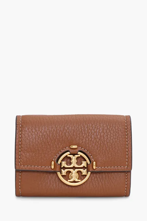 TORY BURCH Mini Miller Wallet in Light Umber Grained