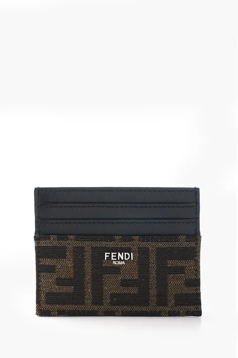 FENDI FF Fendi Roma Lettering Card Holder in Brown/Tobacco