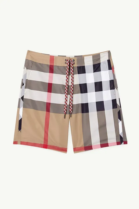 BURBERRY Men Breton Exploded Check Swim Shorts in Archive Beige