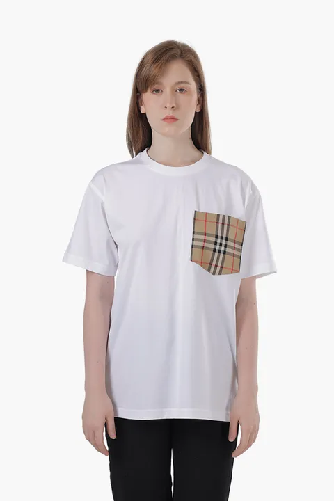 BURBERRY Women Vintage Check Pocket Cotton Oversized T-Shirt in White