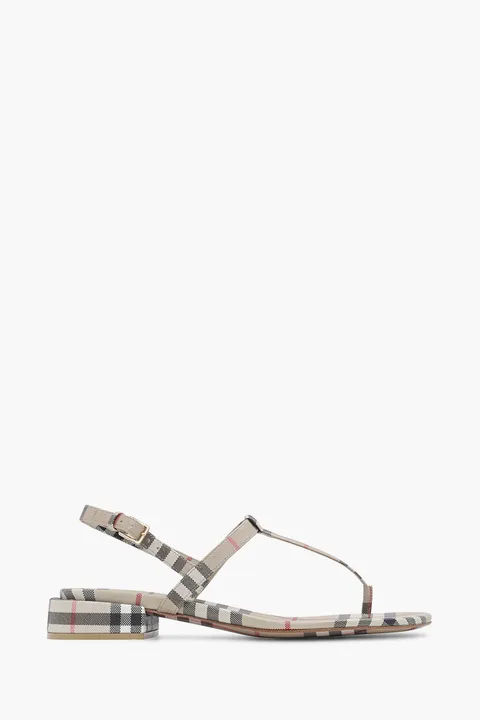 BURBERRY Women Vintage Check and Lambskin Ankle Strap Sandals in Archive Beige