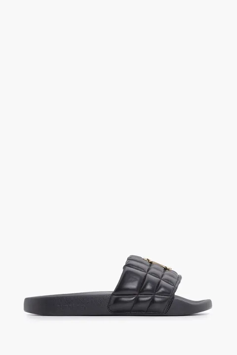 BURBERRY Women Monogram Motif Slides in Black Quilted Lambskin