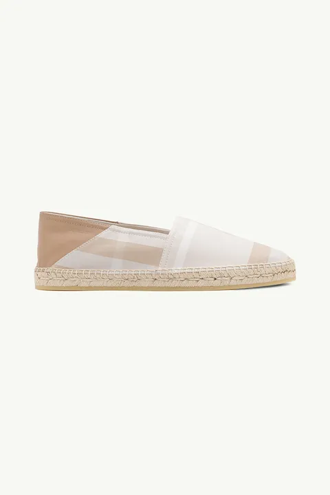 BURBERRY Men Classic Check Espadrilles in Soft Fawn Cotton and Leather