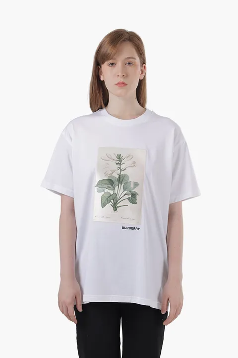 BURBERRY Women Botanical Sketch Print Cotton Oversized T-Shirt in White