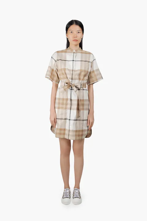 BURBERRY Women Abbie Check Poplin Shirt Dress in Frosted White