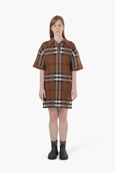 BURBERRY Women Carmella Midi Polo Dress in Dark Birch Brown