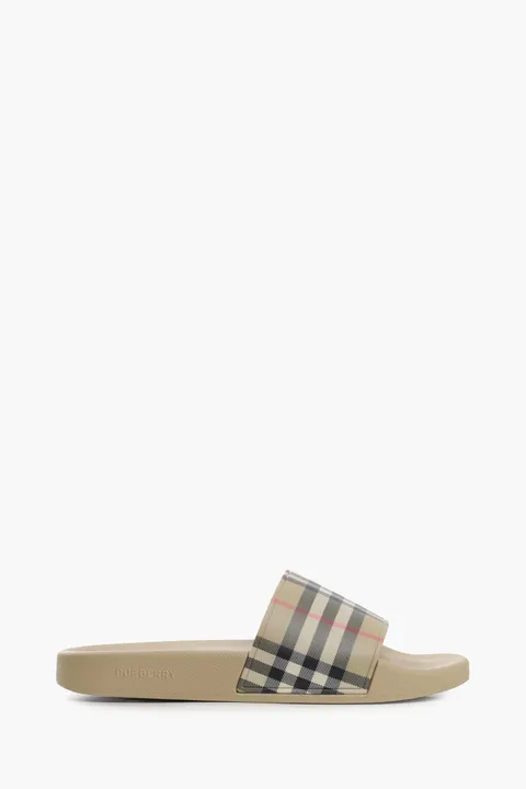 BURBERRY Men Print Check Slides in Archive Beige