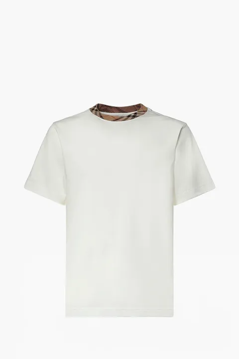 BURBERRY Men Check Trim T-Shirt in Chalk White Cotton