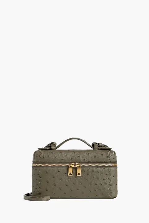 BOTTEGA VENETA Bang Bang Vanity Case Intrecciato Bag in Cypress Ostrich Leather GHW
