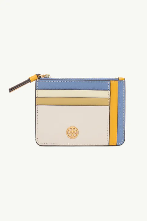 TORY BURCH Robinson Color-Block Top Zip Card Case in Bluewood Multicolor