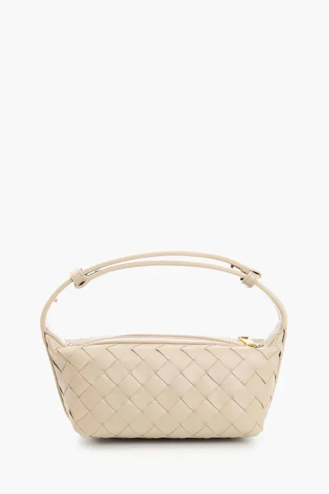 BOTTEGA VENETA Wallace Town Intrecciato Pouch Shoulder Bag in Ecru GHW Leather