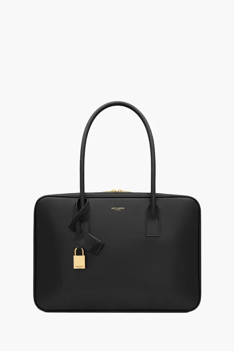 SAINT LAURENT Medium Sac De Jour Bauletto Bag in Black Box Leather Bronze Hardware