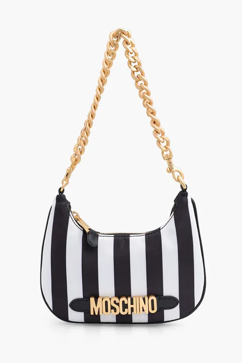 MOSCHINO Small Lettering Logo Hobo Bag in Black/White GHW