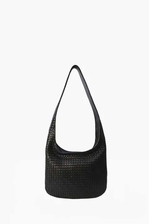 BOTTEGA VENETA Large Vaneto Intrecciato Fluffy Crossbody Bag in Black Lambskin