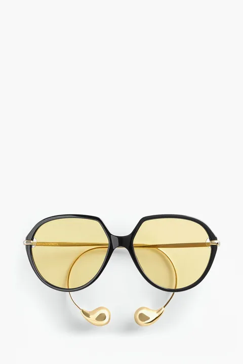 BOTTEGA VENETA Drop Square Sunglasses in Black/Yellow Acetate