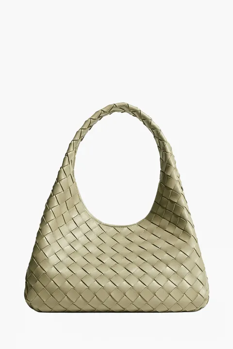 BOTTEGA VENETA Small Campana Intrecciato Shoulder Bag in Travertine Lambskin