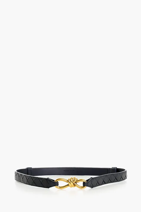 BOTTEGA VENETA Women Andiamo Belt in Midnight Intrecciato Nappa Leather with Signature Knot Buckle