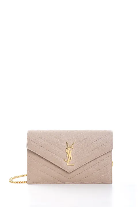 SAINT LAURENT Cassandre Envelope Wallet On Chain 19cm in Dark Beige Caviar Leather GHW