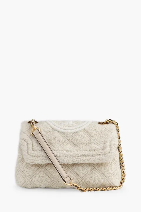 TORY BURCH Small Fleming Soft Convertible Boucle Shoulder Bag in New Cream