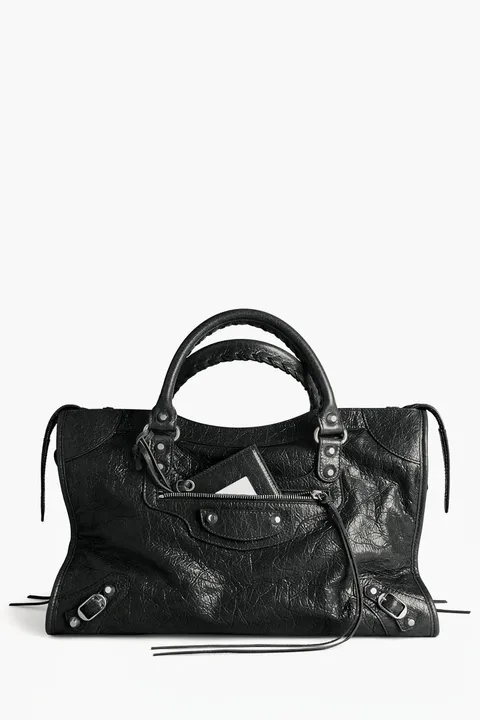 BALENCIAGA Medium Le City Bag in Black Arena Lambskin Shiny SHW