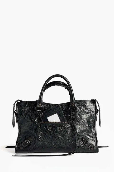 BALENCIAGA Small Le City Bag in Black Arena Lambskin BHW