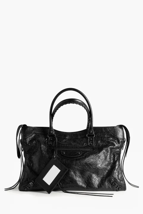 BALENCIAGA Large Le City Bag in Black Arena Lambskin BHW