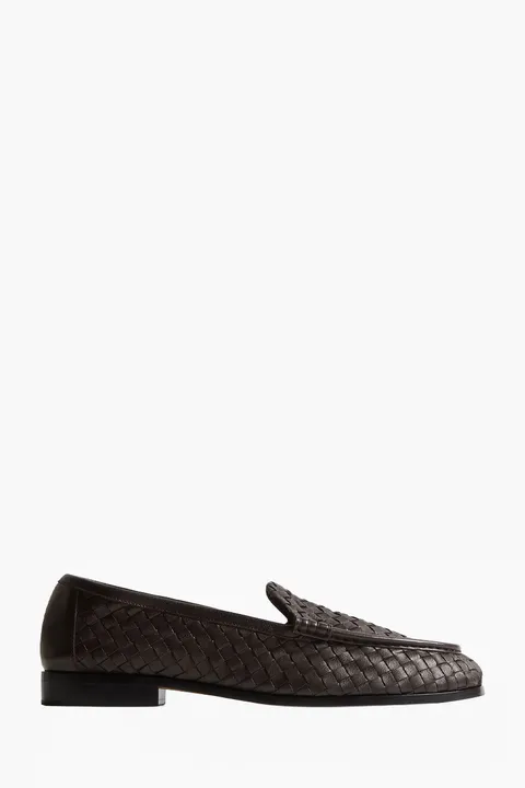 BOTTEGA VENETA Men Silenzio Intrecciato Loafers in Espresso Lambskin