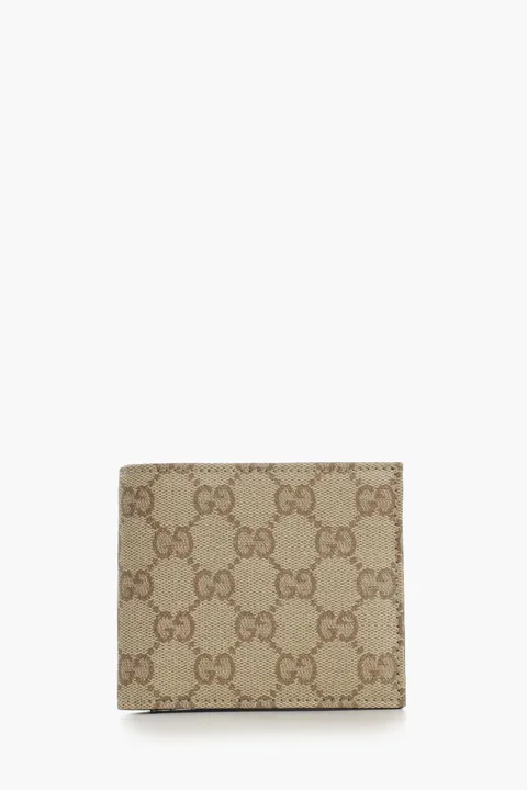 GUCCI Essence Classic Flap Wallet in Sand/Dark Brown GG Canvas