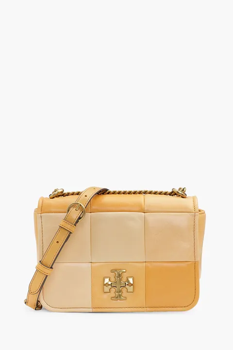 TORY BURCH Kira Patchwork Chain Shoulder Bag in Golden Straw Mix