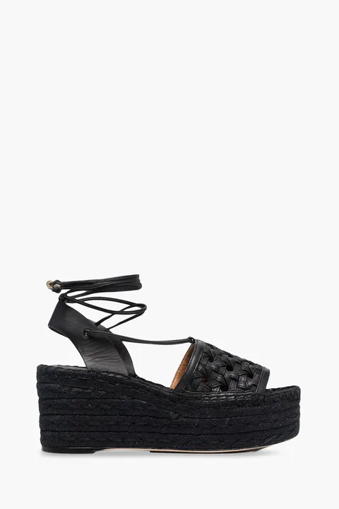 TORY BURCH Women Basket-Weave Platform Espadrilles Sandals in Perfect Black