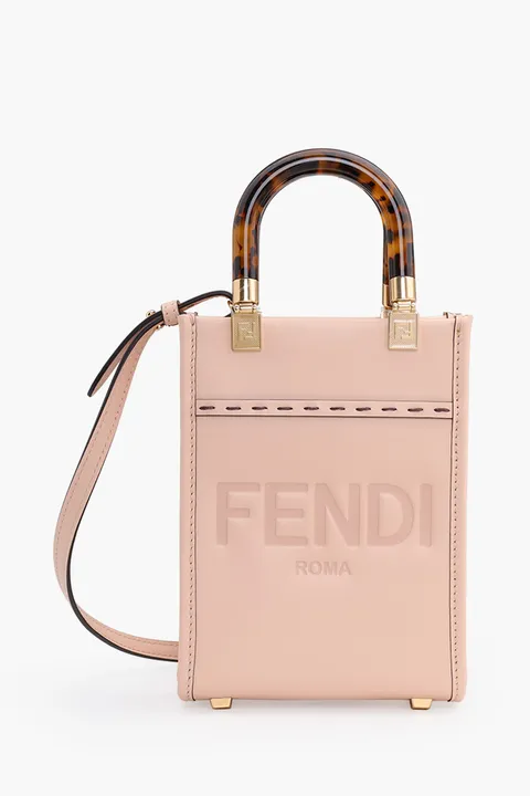 FENDI Mini Sunshine Fendi Roma Shopper Bag in Pale Pink Calfskin with Plexi Glass Handle