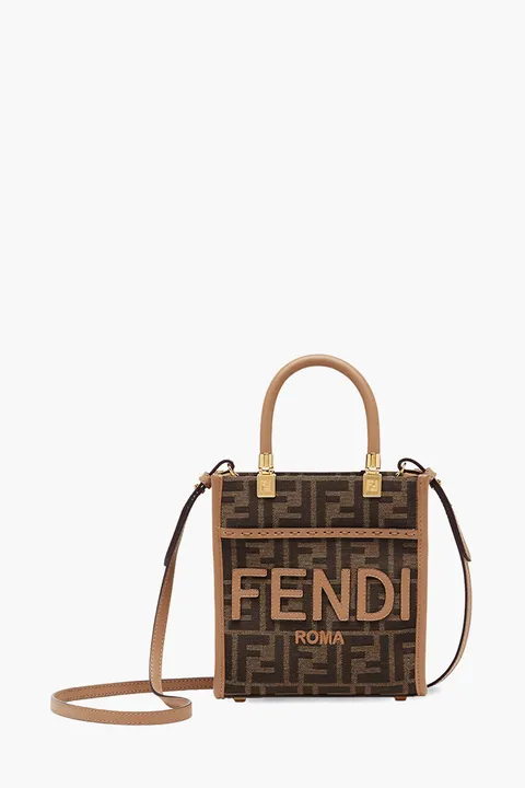 FENDI Mini Sunshine FENDI ROMA Shopper Bag in Brown with FF Logo
