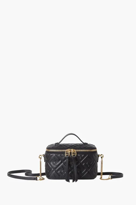 FENDI Mini FF Vanity Shoulder Bag in Black Nappa Leather