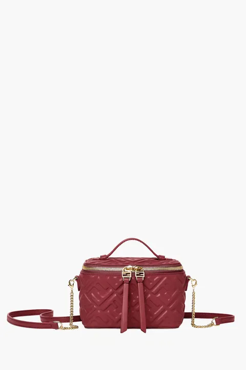 FENDI Mini FF Vanity Shoulder Bag in Red Nappa Leather