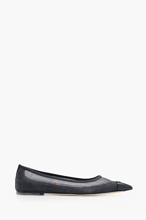 FENDI Colibri Pointed Toe Ballerina in Black/Brown FF Logo Pattern