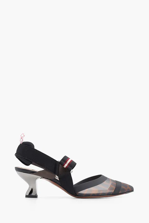 FENDI Colibri Slingback Pumps 55mm in Black/Brown FF Logo Pattern