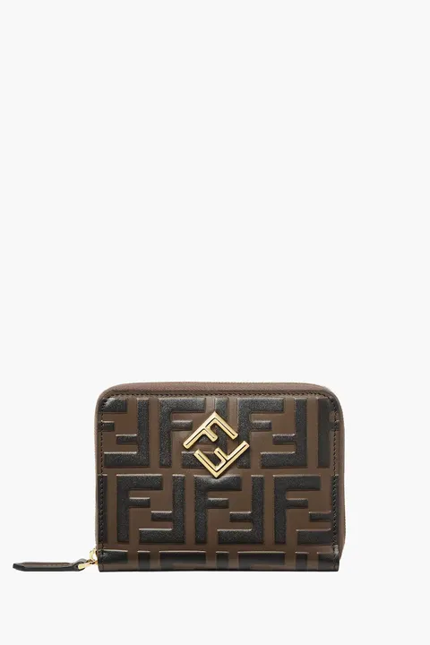 FENDI Medium FF Diamond Zip Around Wallet  Bicolor in Brown Leather