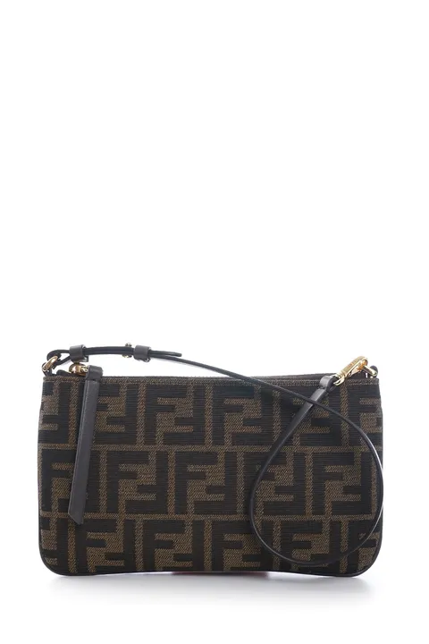 FENDI FF Jacquard Flat Baguette Pouch in Tobacco Brown Fabric