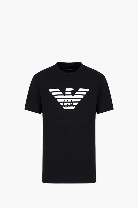 EMPORIO ARMANI Men Pima Jersey T-Shirt in Navy Blue with Logo Print