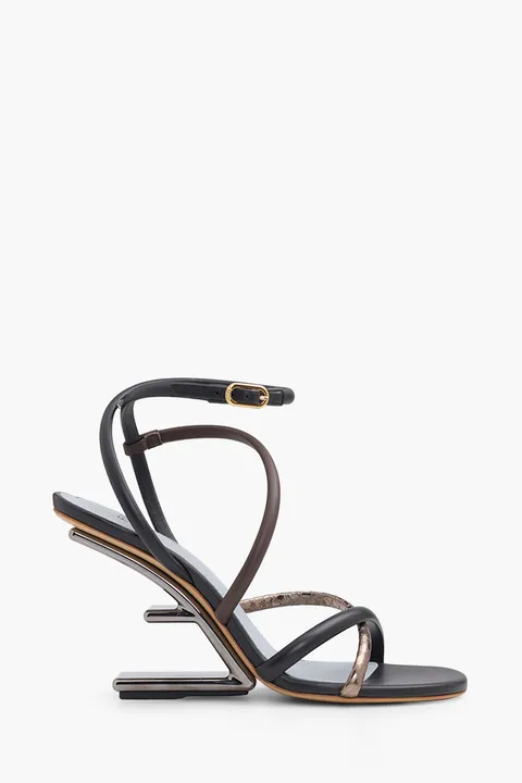 FENDI Women First Open Toe Strappy Sandals 90mm in Black/Light Blue