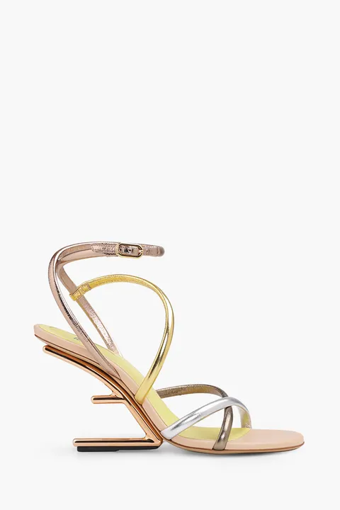 FENDI Women First Open Toe Strappy Sandals 90mm in Gold Multicolor