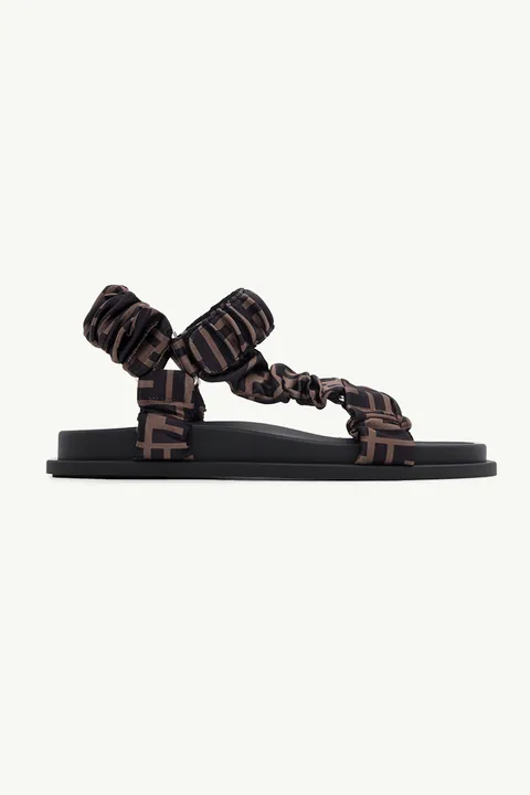 FENDI Women Feel Wide Bands Flat Sandals in Brown/Tobacco