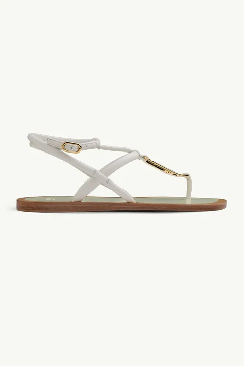 FENDI Women O’Lock Ankle Strap Thong Sandals in White Nappa Leather
