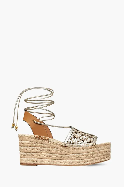 TORY BURCH Women Basket-Weave Platform Espadrilles Sandals in Spark Gold