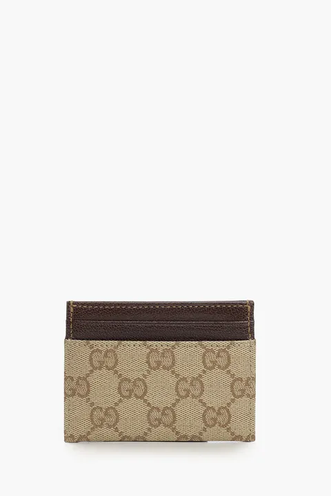 GUCCI Essence Classic Card Holder in Sand/Dark Brown GG Canvas